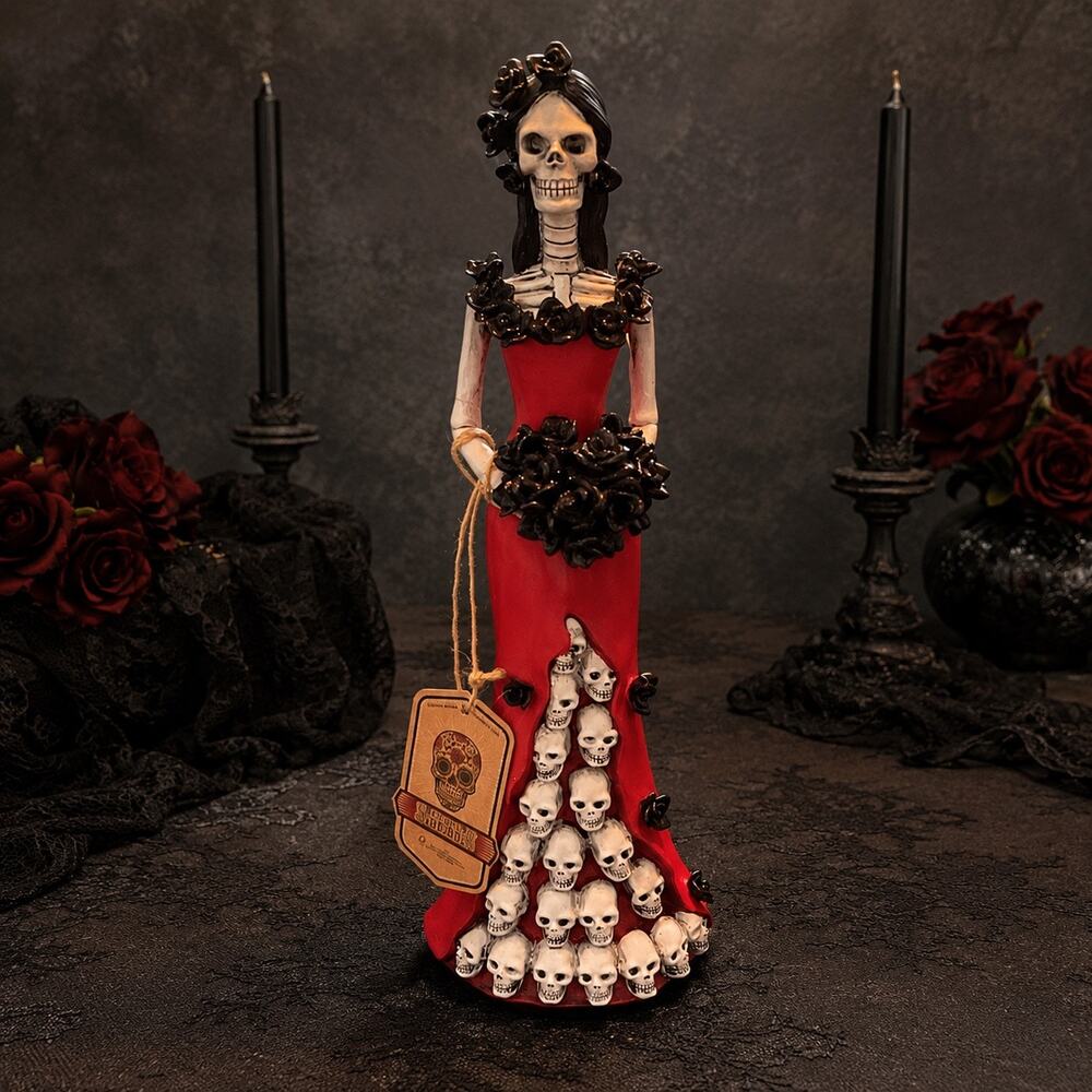 Bella Luxxe Skeleton Bride Figurine Red Dress Gothic Halloween Decor NWT